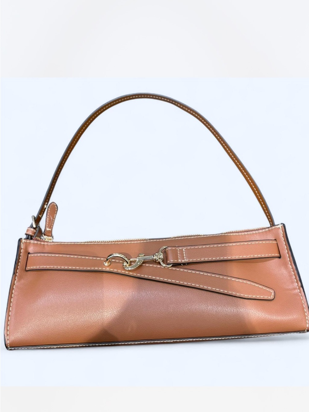 Divided Tan Shoulder Bag with Gold Accent